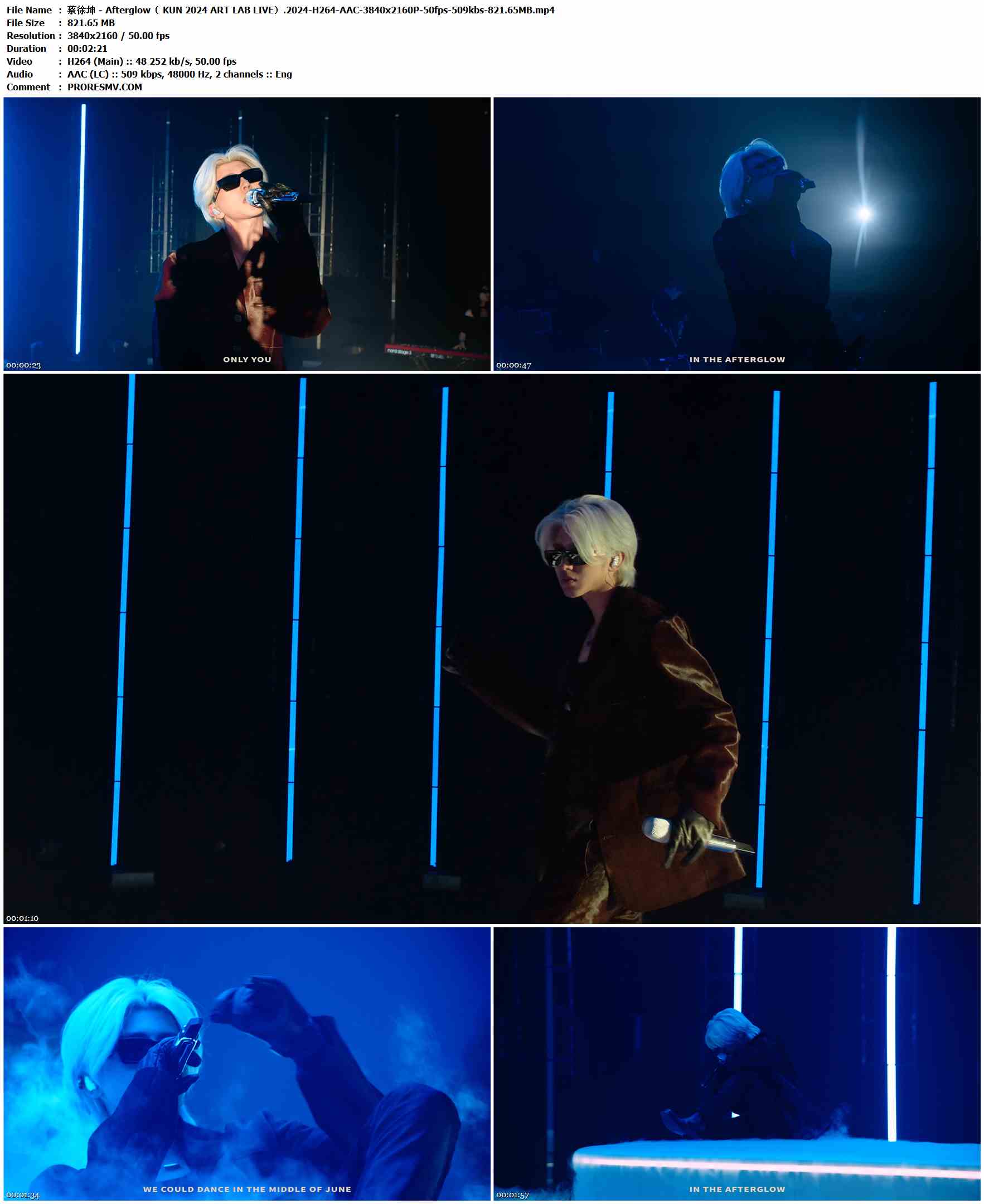 蔡徐坤 - Afterglow（ KUN 2024 ART LAB LIVE）.2024-H264-AAC-3840x2160P-50fps-509kbs-821.65MB官方MV_高清MV